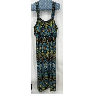 Women's Maxi Dress Ruffles 24W Boho Tribal Geometric Print Festival Artsy